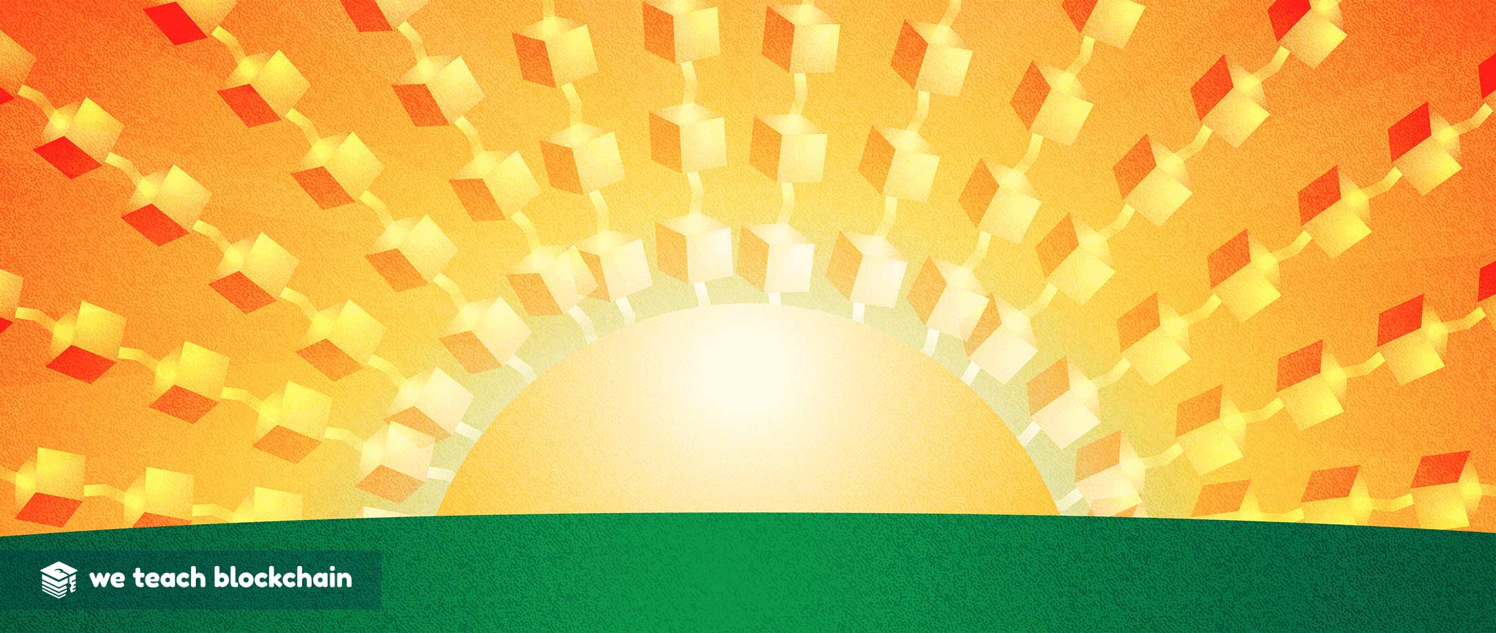Sunrise with rays of blocks representing scaling