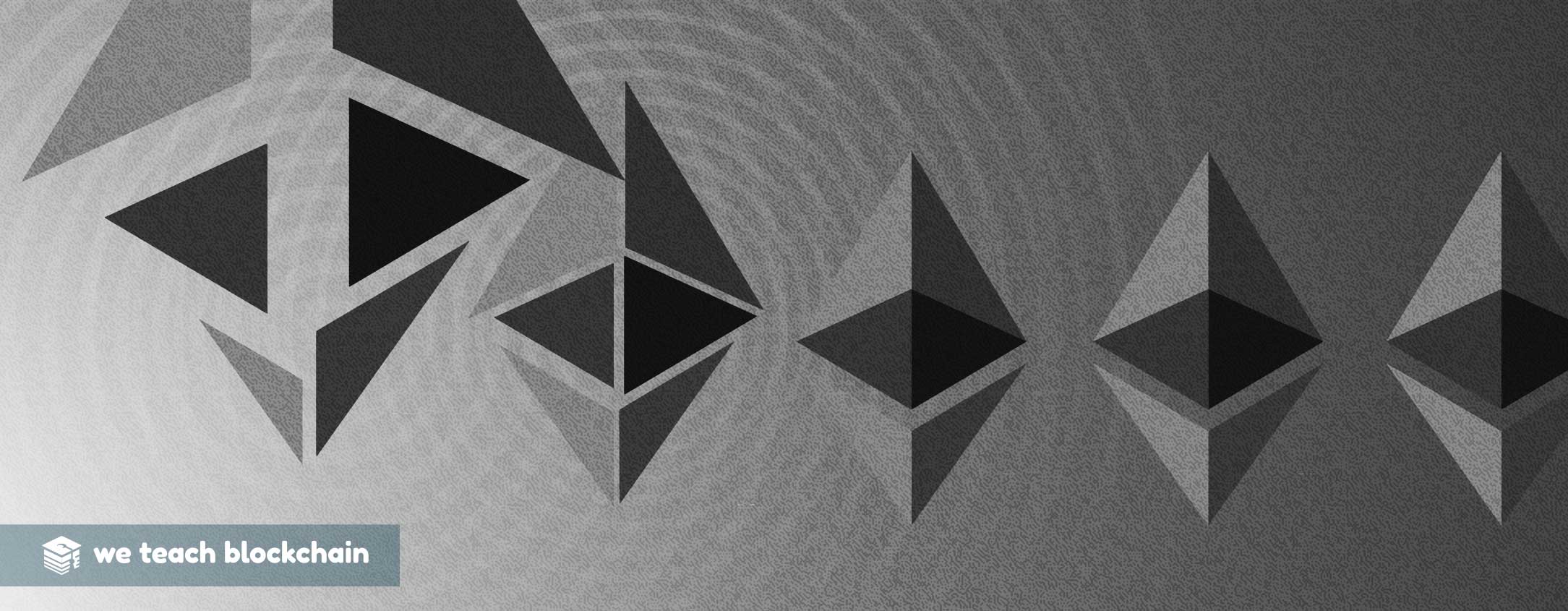 The parts of an Ethereum logo coming together